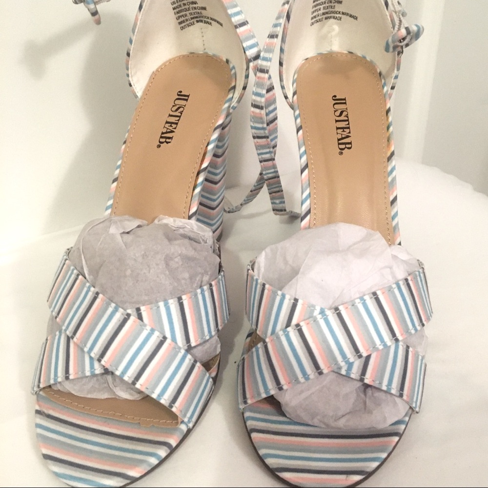 JustFab: Olivia Pink Stripe Heeled Sandals